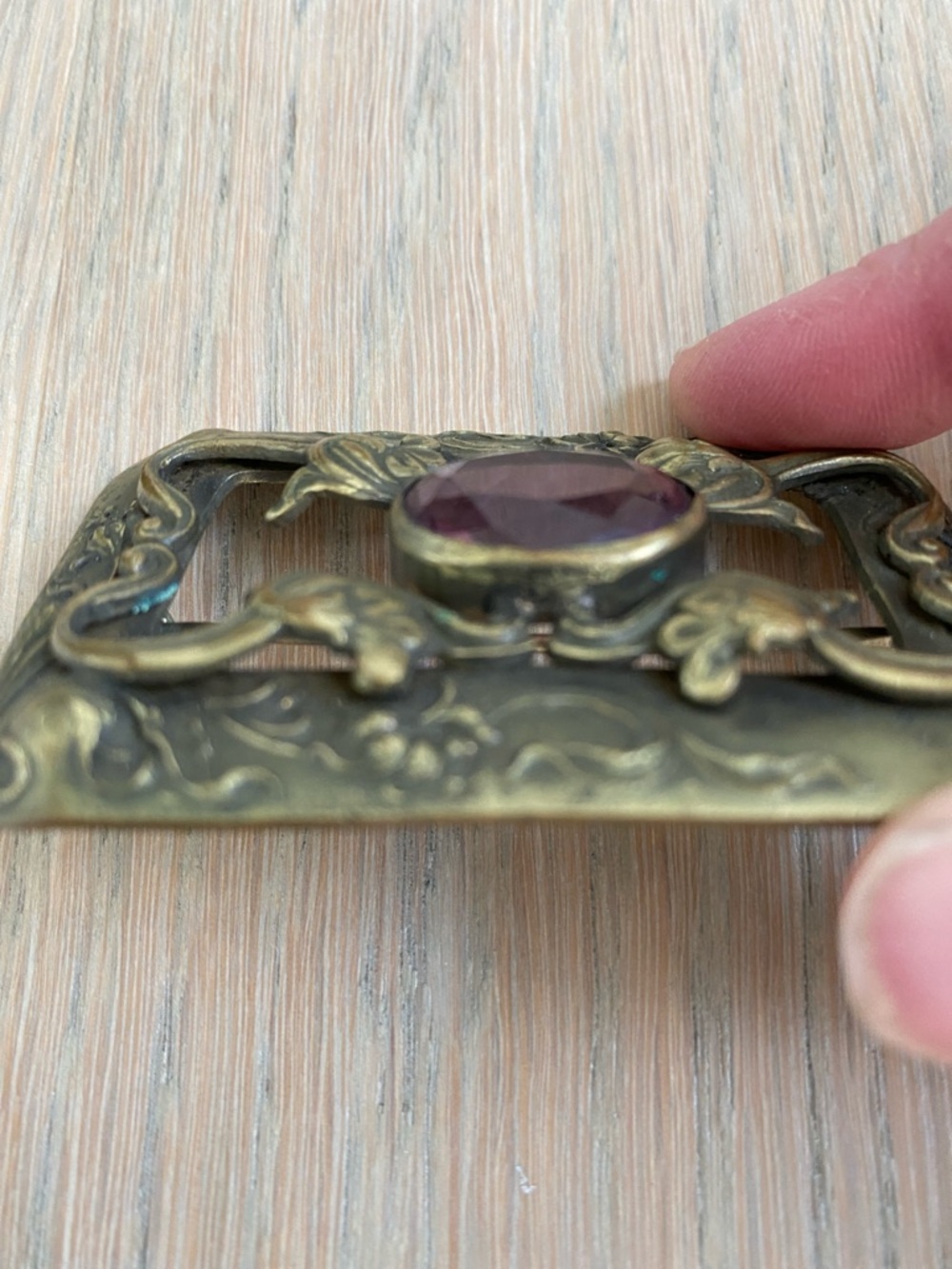 Antique Victorian Art Nouveau Amethyst Glass Jeweled Sash Pin - Picture 2 of 3
